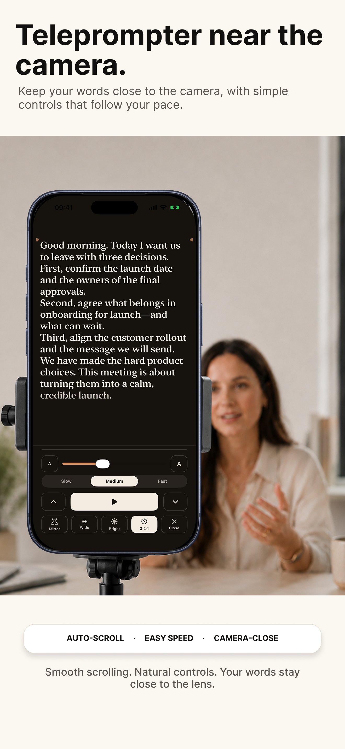 Telos Note teleprompter close to the iPhone camera